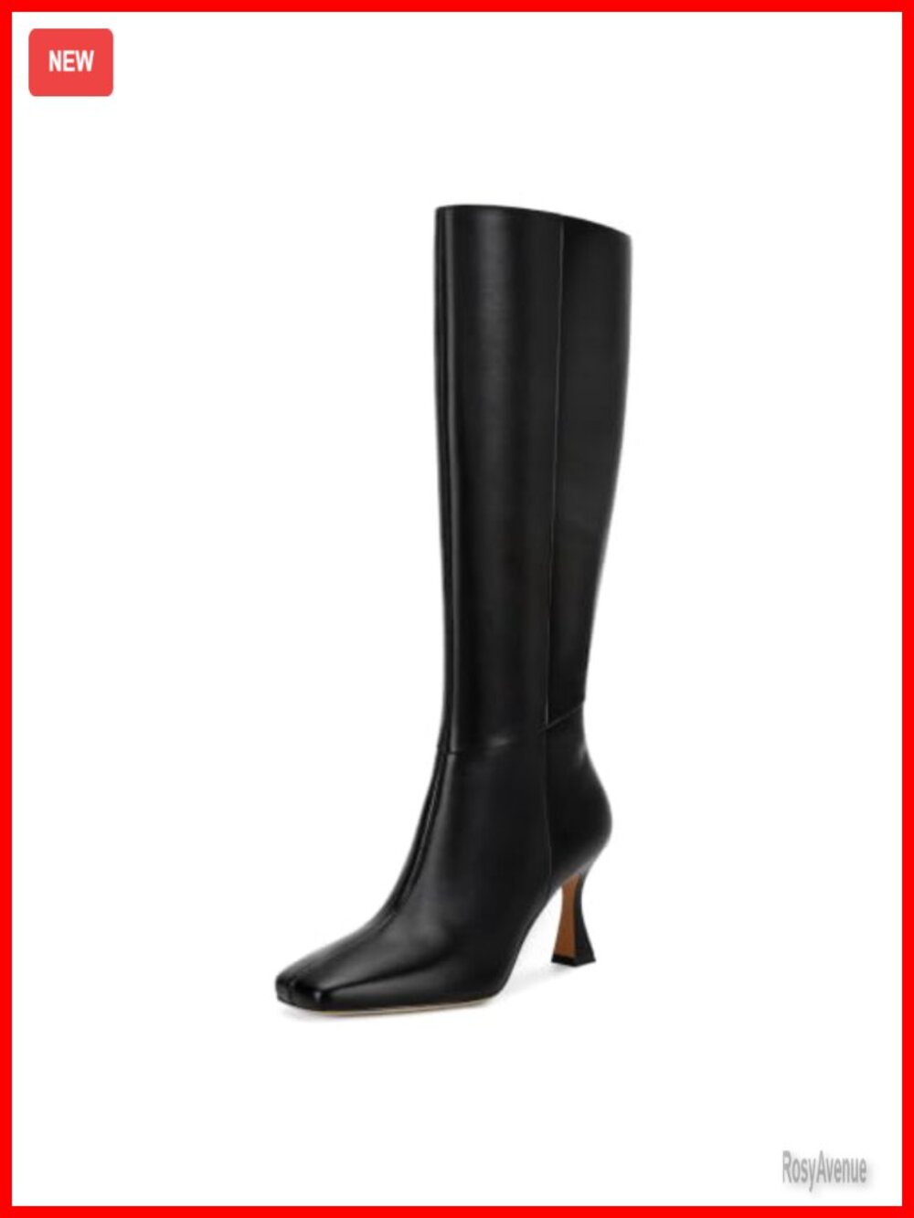 Faux Leather Knee High Boots Kitten Heel Square Toe Side Zip Dress Boots